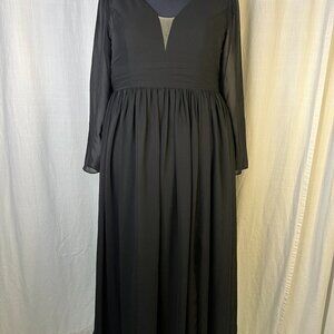 NWT JJ's House Black Long Dress Deep Neckline Sheer Sleeves Fully Lined Size 16